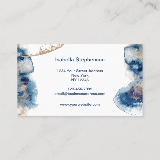 Moderne blauwe en goudvloeibare Waterverf Inkt Visitekaartje (Achterkant)