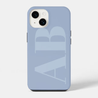 Moderne blauwe en grijze initiële Minimaal Monogra iPhone 14 Hoesje