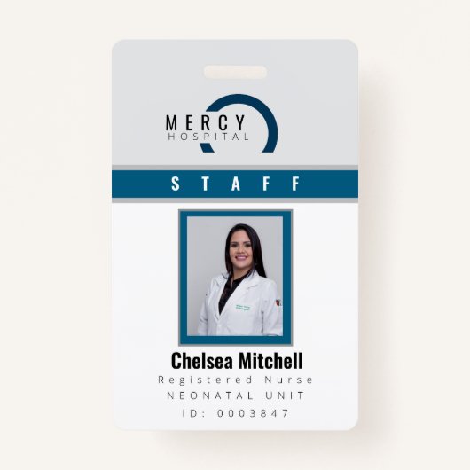 Moderne blauwe en grijze werknemer ID-badge Badge (Voorkant)