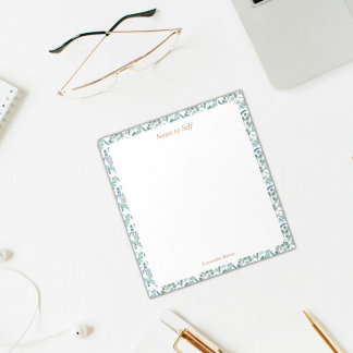 Moderne blauwe en groene botanische grens notitieblok