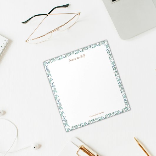 Moderne blauwe en groene botanische grens notitieblok