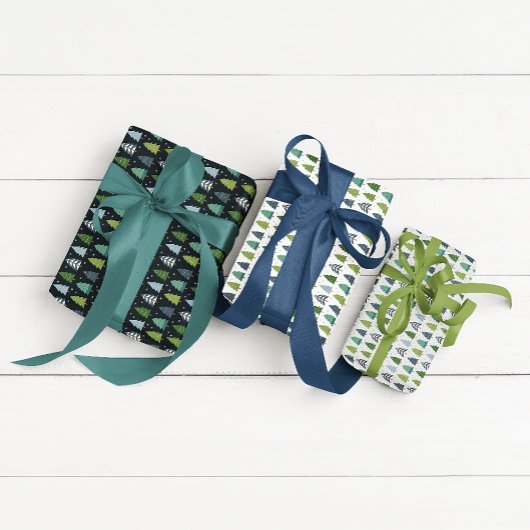 Moderne blauwe en groene kerstboom inpakpapier vel