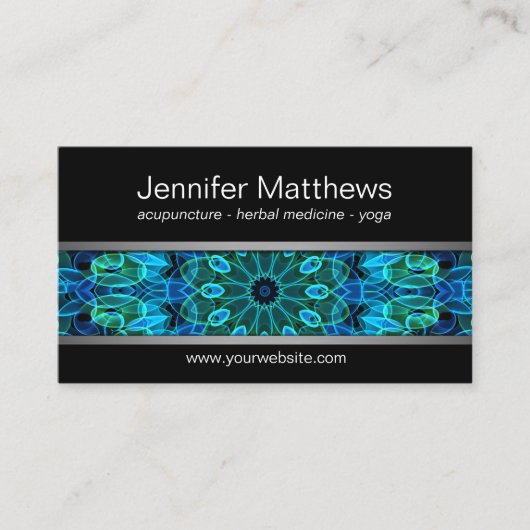 Moderne blauwe en groene Pareltjes mandala Visitekaartje (Voorkant)