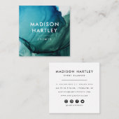 Moderne blauwe en groene Waterverf Vierkante Visitekaartje (Voorkant / Achterkant)