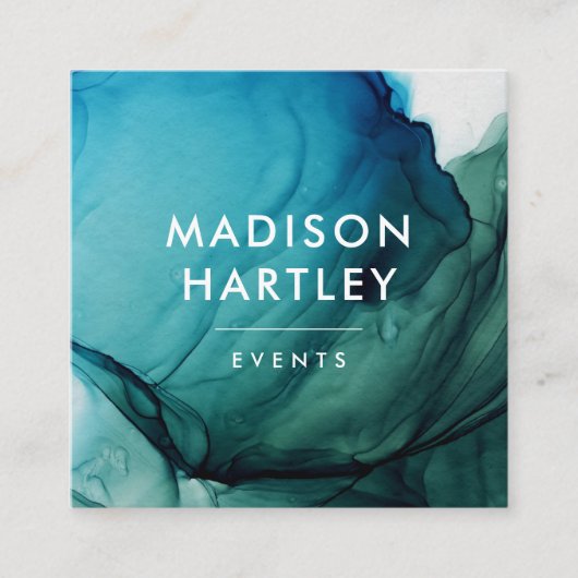 Moderne blauwe en groene Waterverf Vierkante Visitekaartje (Voorkant)