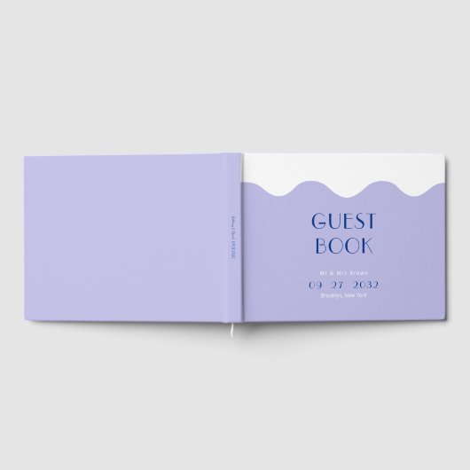 Moderne Blauwe en Lavendel Wave Bruiloft Gastenboek (Volledig)