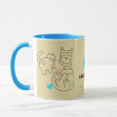 Moderne blauwe en olijfbruine kattenmok mok (Links)