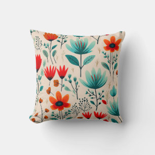 Moderne, blauwe en Oranje bloemen uit het midden v Kussen