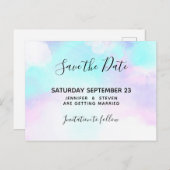 Moderne blauwe en Paarse Waterverf Sla de datum op Uitnodiging Briefkaart (Voorkant / Achterkant)