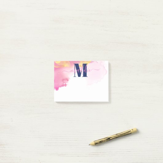 Moderne Blauwe en Pin Ink Cloud Gepersonaliseerd Post-it® Notes (Op bureau)