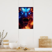 Moderne blauwe en rode golvende draak grafisch poster (Keuken)