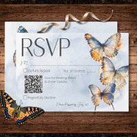 Moderne Blauwe en Roestige Waterverf Vlinders QR-c
