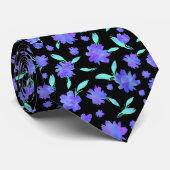 Moderne blauwe en turquoise waterverf bloemen stropdas (Opgerold)