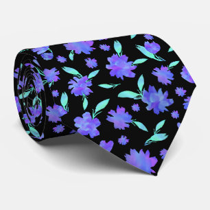 Moderne blauwe en turquoise waterverf bloemen stropdas