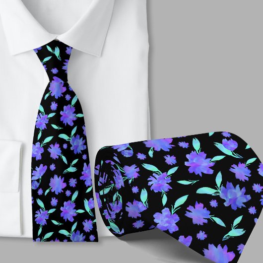 Moderne blauwe en turquoise waterverf bloemen stropdas