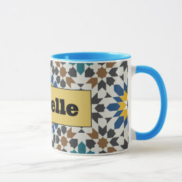 Moderne blauwe en wijnrode geometrische mok met ei
