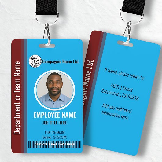 Moderne blauwe en wijnrode professionele werknemer badge