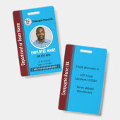 Moderne blauwe en wijnrode professionele werknemer badge (Voor- en achterkant)