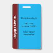 Moderne blauwe en wijnrode professionele werknemer badge (Achterkant)