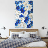 Moderne blauwe en witte bloem abstracte wandkunst canvas afdruk (Insitu (Slaapkamer))