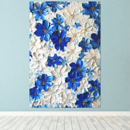 Moderne blauwe en witte bloem abstracte wandkunst  canvas afdruk