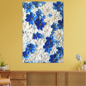 Moderne blauwe en witte bloem abstracte wandkunst canvas afdruk (Insitu (Woonkamer))