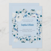 Moderne blauwe en witte bloem in lijst blauwe trou kaart (Voorkant / Achterkant)