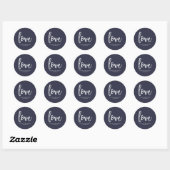 Moderne Blauwe en Witte Bruiloft Ronde Sticker (Vel)