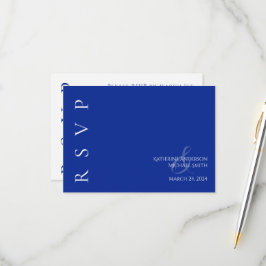 Moderne Blauwe en Witte Bruiloft RSVP Kaartje