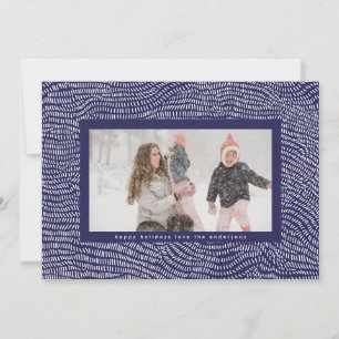 Moderne Blauwe en Witte Doodle Kerstmis Frame Foto Feestdagenkaart
