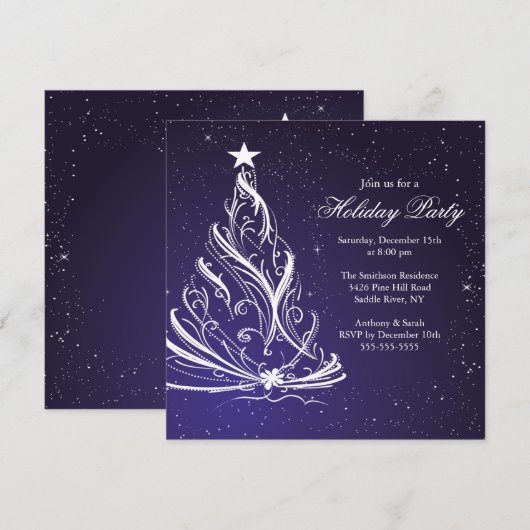 Moderne Blauwe en Witte Kerstfeestdag Kaart (Voorkant / Achterkant)