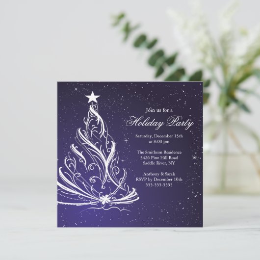 Moderne Blauwe en Witte Kerstfeestdag Kaart (Staand voorkant)