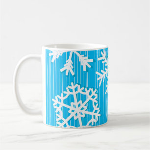 Moderne blauwe en witte Kerstmis witte sneeuwvlokk Koffiemok