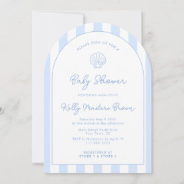 Moderne Blauwe en Witte Kust Baby Shower met Zee S Kaart