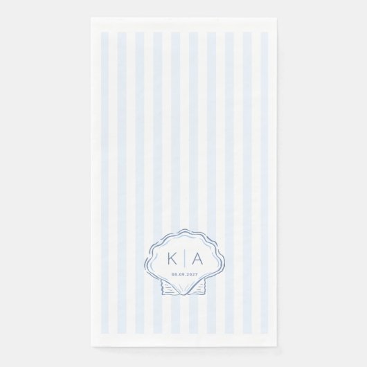 Moderne Blauwe en Witte Kust Monogram Bruiloft Servet (Voorkant)