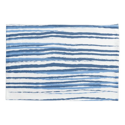 Moderne Blauwe en Witte Kuststrepen Kussensloop (Achterkant-Links)