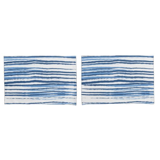 Moderne Blauwe en Witte Kuststrepen Kussensloop (Voorkant-Set)