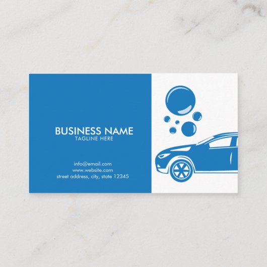 Moderne, blauwe en witte mobiele wasmachine & deta visitekaartje (Achterkant)