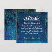 Moderne Blauwe en Witte Moskee Ramadan Kareem Feestdagenkaart (Voorkant / Achterkant)