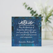 Moderne Blauwe en Witte Moskee Ramadan Kareem Feestdagenkaart (Staand voorkant)