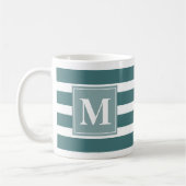 Moderne Blauwe en Witte Streep met Monogram Koffiemok (Links)