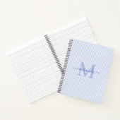 Moderne blauwe en witte strepen monogram naam notitieboek (Binnen)