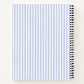 Moderne blauwe en witte strepen monogram naam notitieboek (Achterkant)