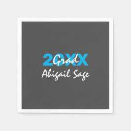 Moderne blauwe en witte tekst op grijs Afstuderen Servet