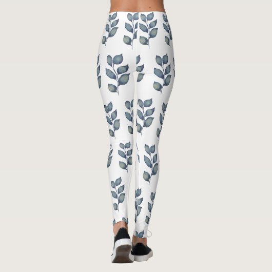 Moderne blauwe en witte Waterverf Leggings (Achterkant)