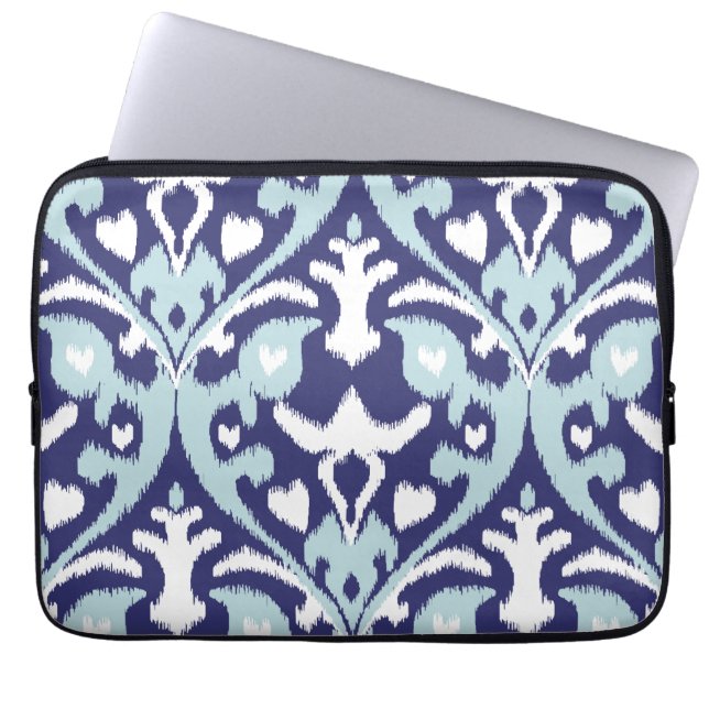 Moderne, blauwe en witte wielerronde stammen laptop sleeve (Voorkant)