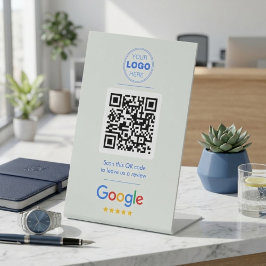 Moderne Blauwe en Witte Zakelijke Review QR-code Reclamebord Met Voetstuk