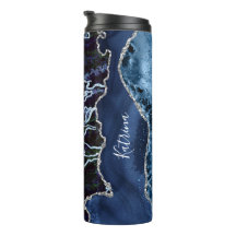 Moderne blauwe en zilveren agaat gemarmerd