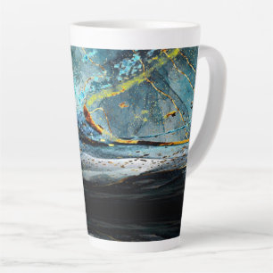 Moderne blauwe en zwarte abstracte golf latte mok