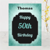 Moderne blauwe en zwarte masculine 50e verjaardag kaart (Gele Bloem)
